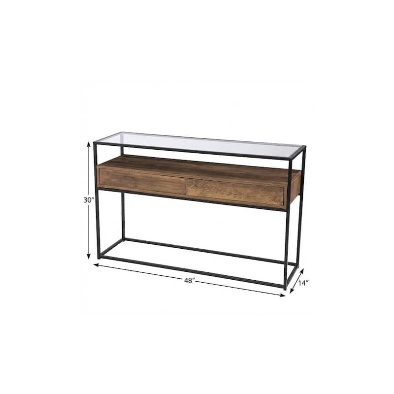 HomeRoots 48" Clear and Black Glass Frame Console Table With Storage With Storage - 48.00 in. x 30.00 in. x 14.00 in.