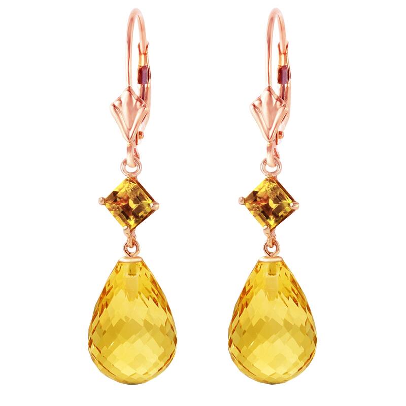 14K Solid Gold Leverback Gemstone Earrings Citrine Genuine