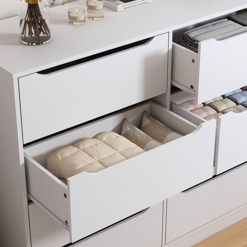 Wooden White Dresser for Bedroom, 9 Drawer/8 Drawers Double Dressers & Chest of Drawers, Large Clothing Storage Cabinet