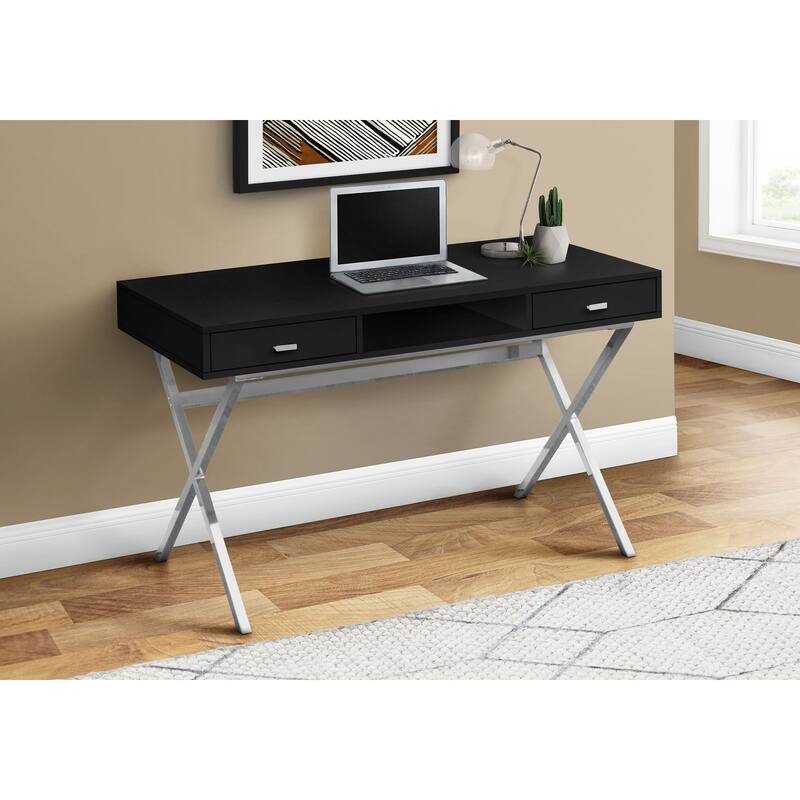 Monarch Specialties 48" Desk with Drawers and Open Shelf - Black