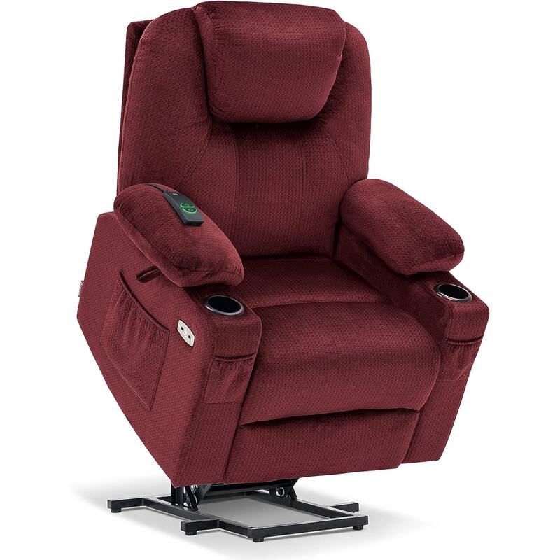 MCombo Electric Power Lift Recliner Chair Sofa with Massage and Heat, 3 Positions, USB Ports, Fabric 7040 - Carmine Red 