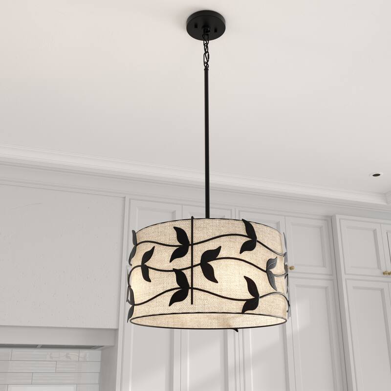 Acroma 4-light Gold/Black Ceiling Cotton Drum Light