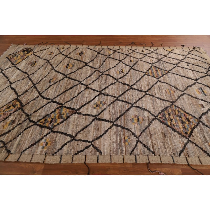 Modern Moroccan Wool Area Rug Hand-knotted Living Room Carpet - 6'8" x 9'11"