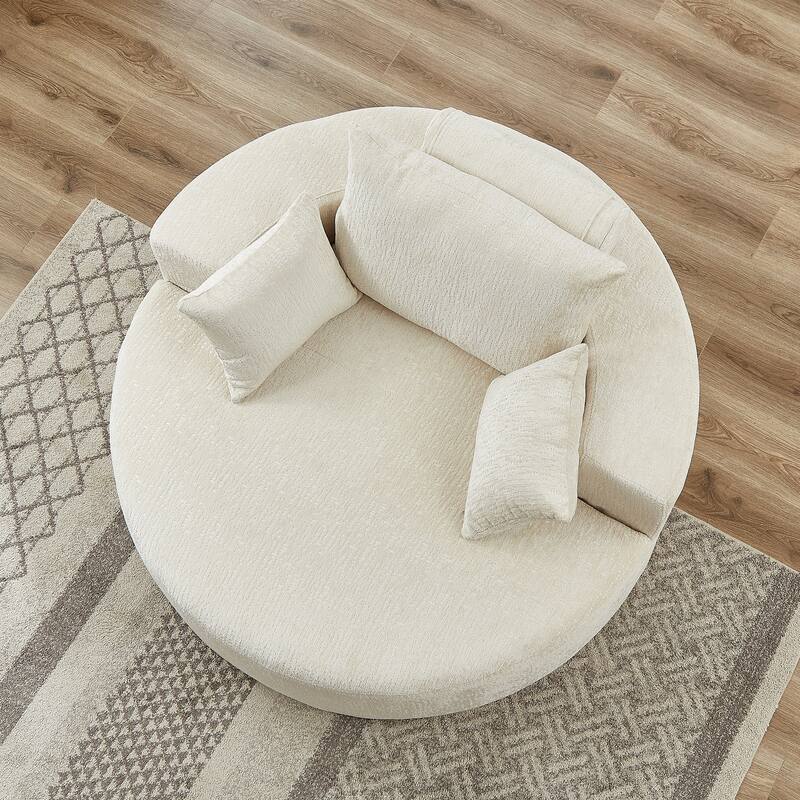 Beige Modern 55" Round Chenille Sponge Single Sleeper Sofa with Backrest Pillow for Living Room