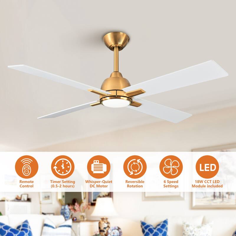 48-inch Gold Plywood Modern Dimmable Ceiling Fan with Light and Remote