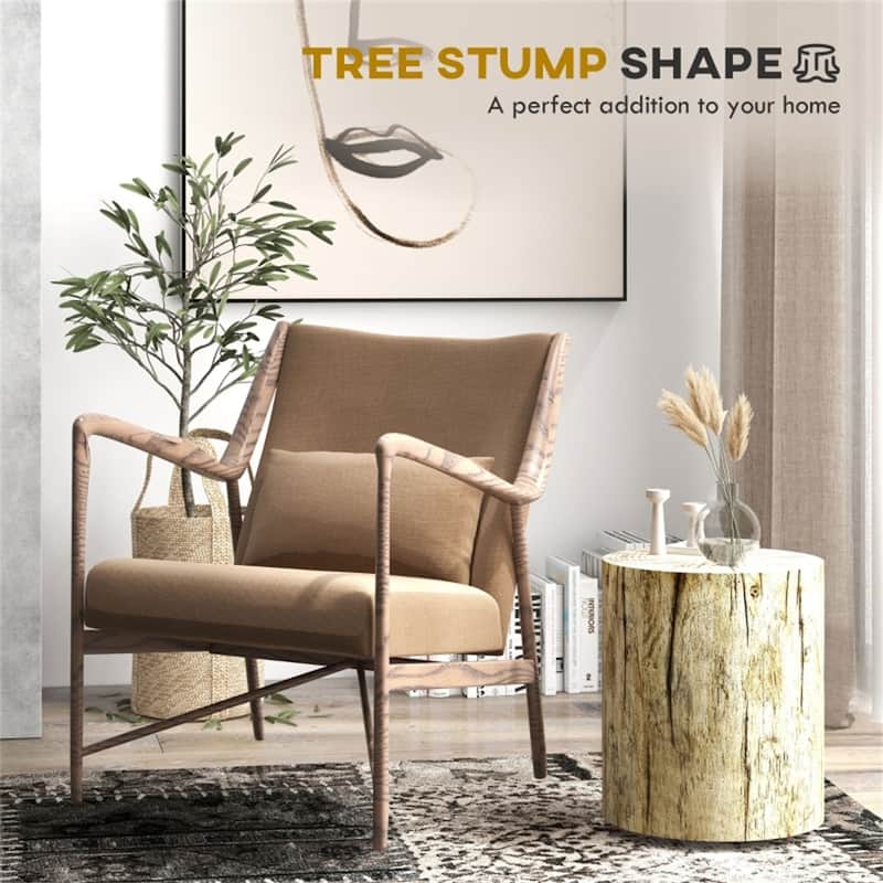 Multifunctional Tan Concrete Side Coffee Table with Round Top for Indoor or Outdoor Use - Dia. 14.6" x 16.9" H