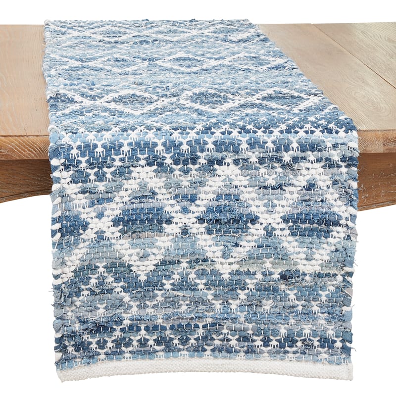 Handcrafted Delight Diamond Chindi Table Runner - 16" x 72" - 16" x 72" - Blue