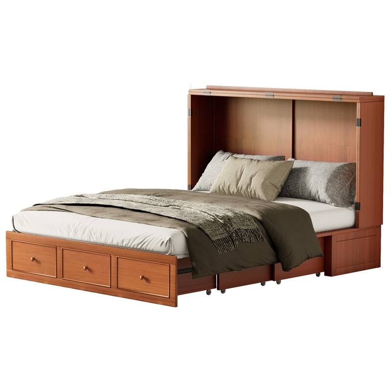 Mixoy Murphy Bed with Foldable Mattress,Modern Cube Cabinet Bed with Storage Drawer & USB Charging Station
