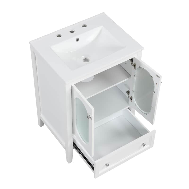 Bathroom Vanity with Sink, Vanity Set with 1 Drawer and 2 Glass Doors, Bathroom Storage Cabinet with Adjustable Shelf