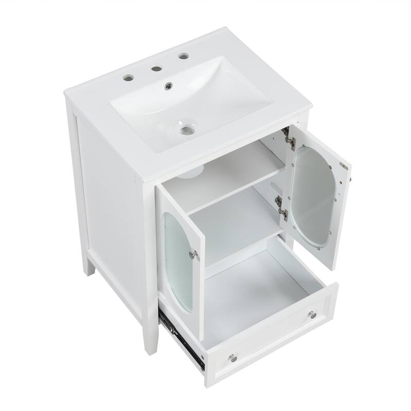 Roomfitters 24" Bathroom Vanity with Sink Cabinet with 1 Drawer Doors Adjustable Shelf Solid Wood and MDF, White