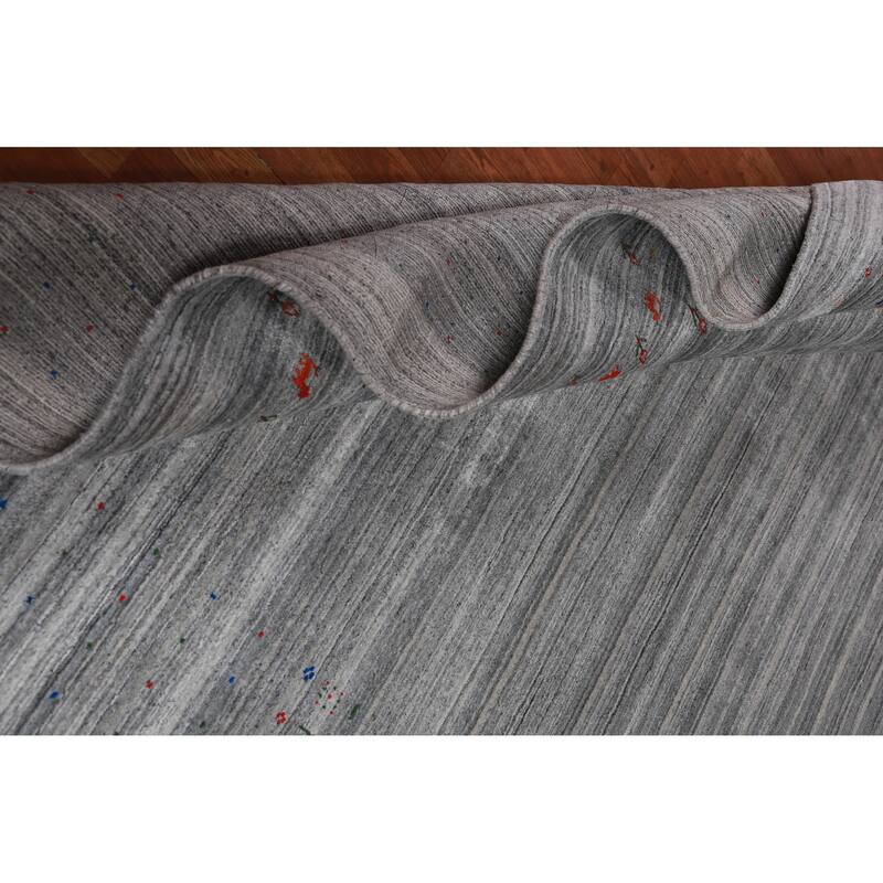 Silver Gray Gabbeh Indian Area Rug Handmade Wool Carpet - 8'10" x 11'10"
