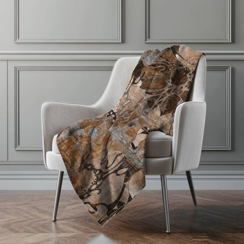 Premium Machine Washable Modern Floral Sherpa Throw Blanket - Paprika - 4'2" x 5'10"