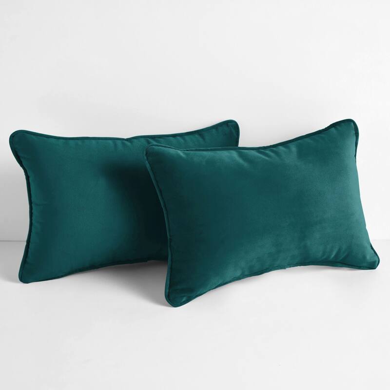 Sorra Home Solid Velvet Indoor Corded Pillow Set of 2 - 16 in H x 26 in W x 6 in D - Nile