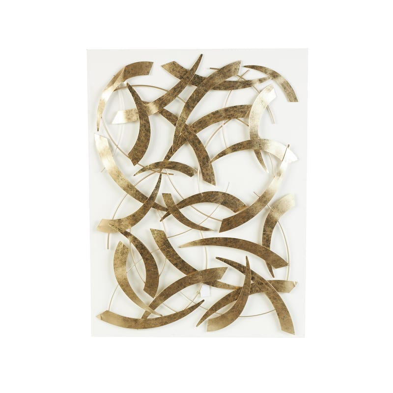Metal Abstract Metallic Curved Rod Home Wall Decor with White Wood Backing - Gold - Roche River Decor - Gold