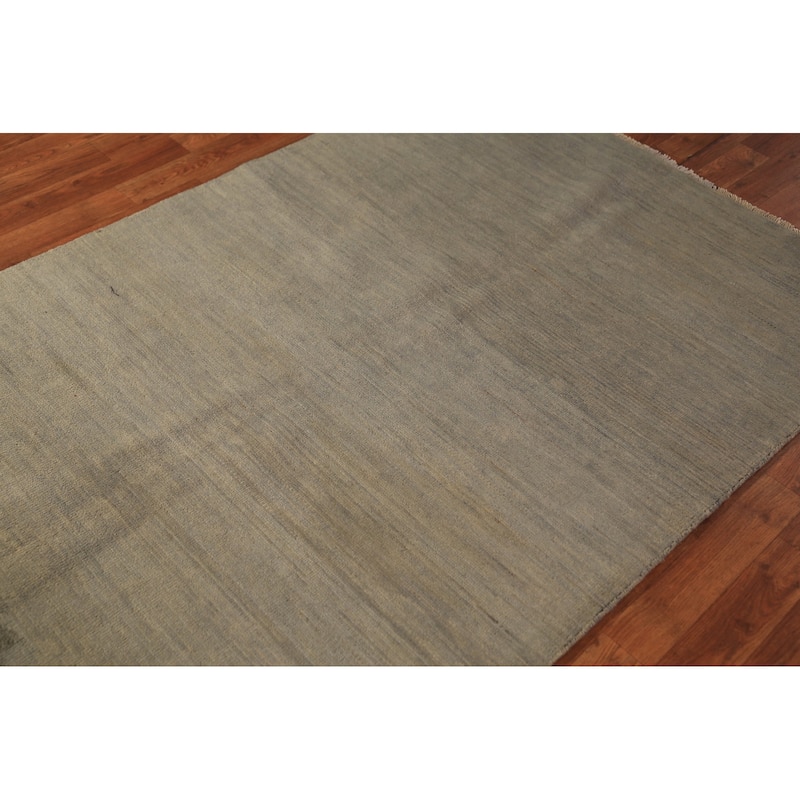 Beige & Gray Gabbeh Modern Rug Handmade Wool Carpet - 4'2" x 5'10"