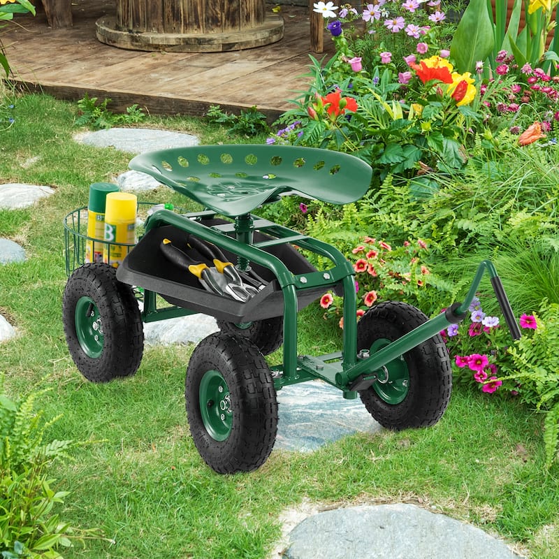 Costway Garden Cart Rolling Work Seat Wagon Scooter for Planting with - See Details
