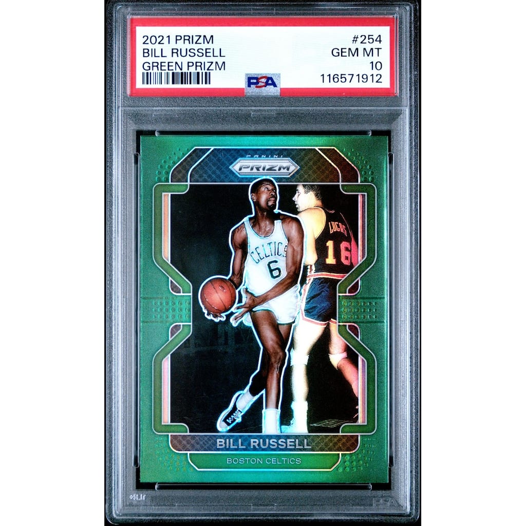 Bill Russell 2021 Panini Prizm Green Prizm Basketball Card #254 Graded PSA 10 - 8' x 11'