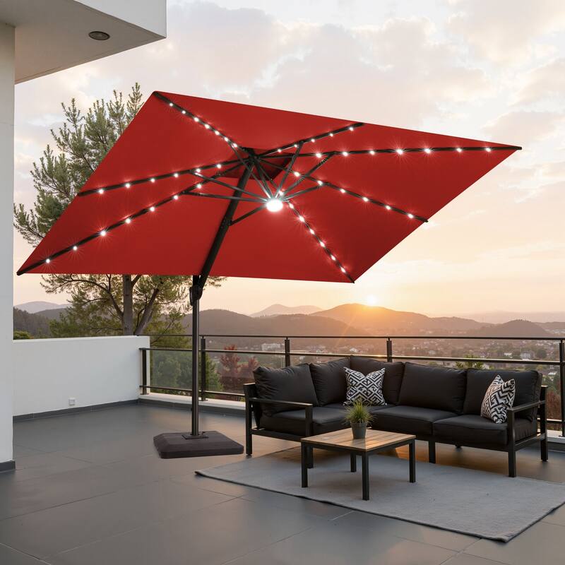 9 x11 FT Patio LED Lighted Cantilever Umbrella with Weighted Base