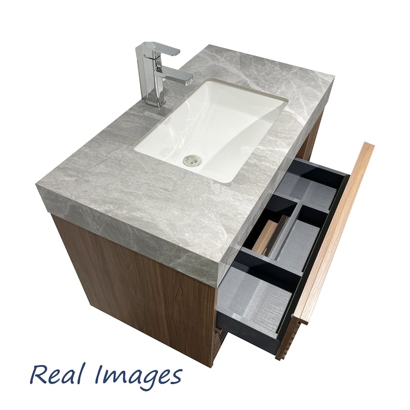 Modern 36" Bathroom Vanities, Sintered Stone Tabletop, Sold wood Cabinets, 2 Drawers& 2 Adjustable Shelves, Not Assembled Need