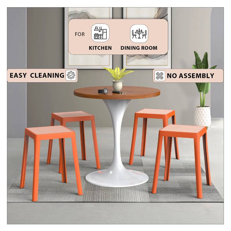 Tresse Modern Stackable Dining Stool with Wicker Seat for Dining Room, Garden, Patio, Indoor or Outdoor Set of 2
