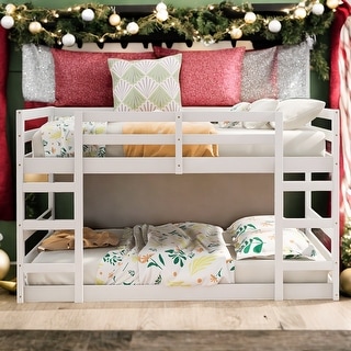 Full Over Full Bunk Bed with Ladder, Solid Construction, White