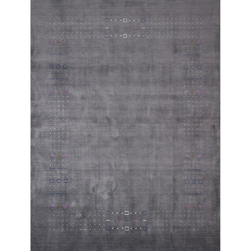 Tribal Gray Gabbeh Oriental Area Rug Handmade Wool Carpet - 8'2"x 10'2"