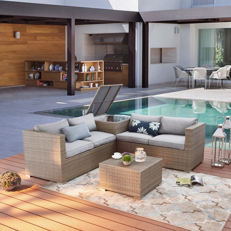 Hermosa 4 piece wicker patio set with cushions outlet