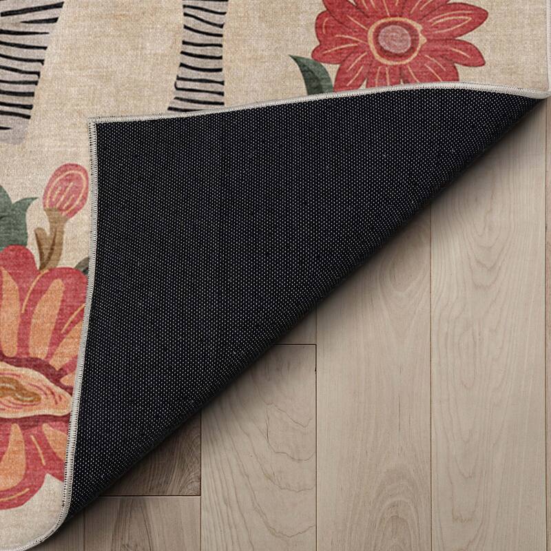 Well Woven Apollo Zebra Floral Animal Print Modern Flat Pile Area Rug