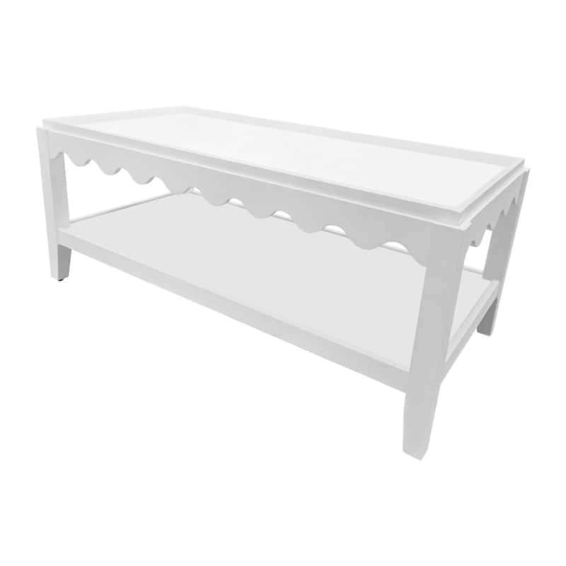 Carolina Chair & Table Scallop Coffee Table - Rectangular Mango Wood Side Table - Decorative Edge and Lower Shelf