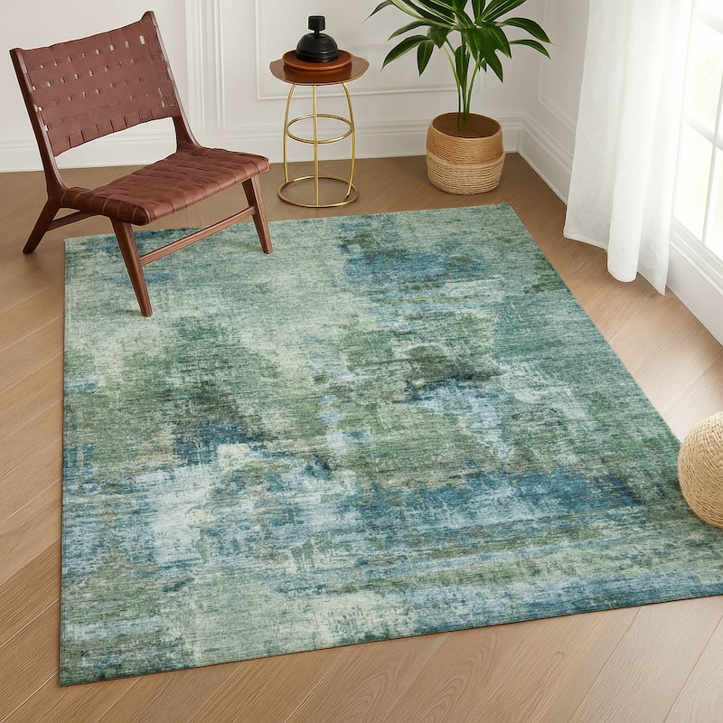 Machine Washable Indoor/ Outdoor Abstact Contemporary Chantille Rug