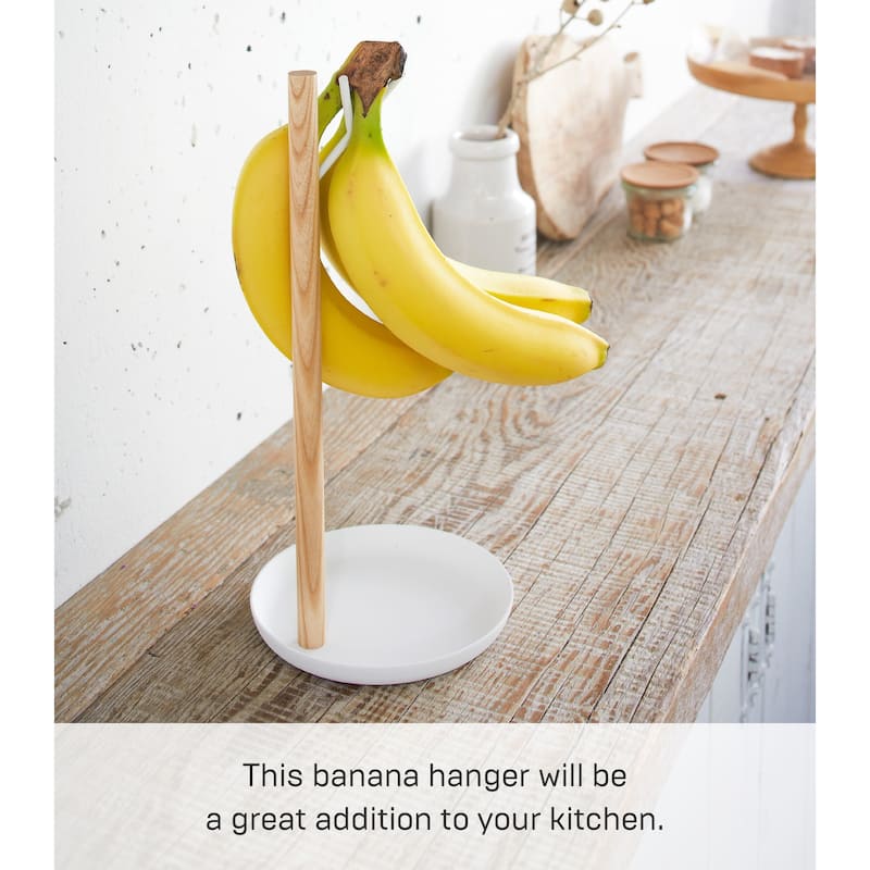 Yamazaki Home Banana Stand, Steel and Wood - L 5.12 x W 5.12 x H 11.02 inches