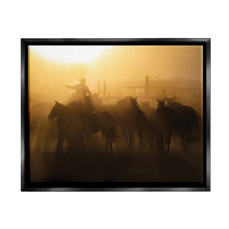 Stupell Western Cowboy at Dusk Framed Floater Canvas Wall Art Design by PBurchettePhoto - 21 x 17 - Black