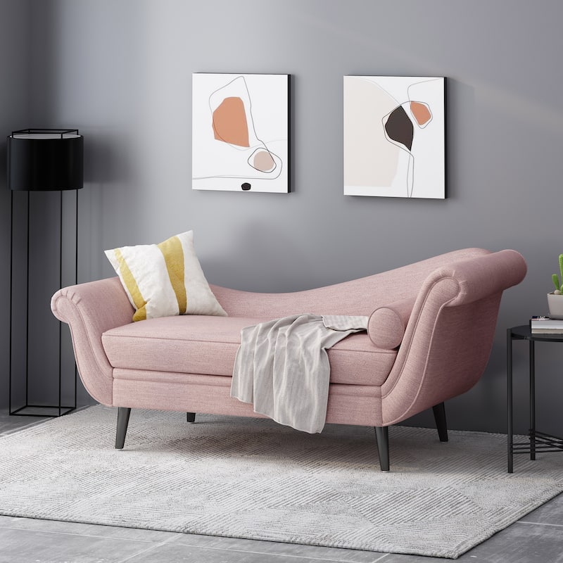 Calvert Upholstered Chaise Lounge by Christopher Knight Home - Light Blush + Dark Brown