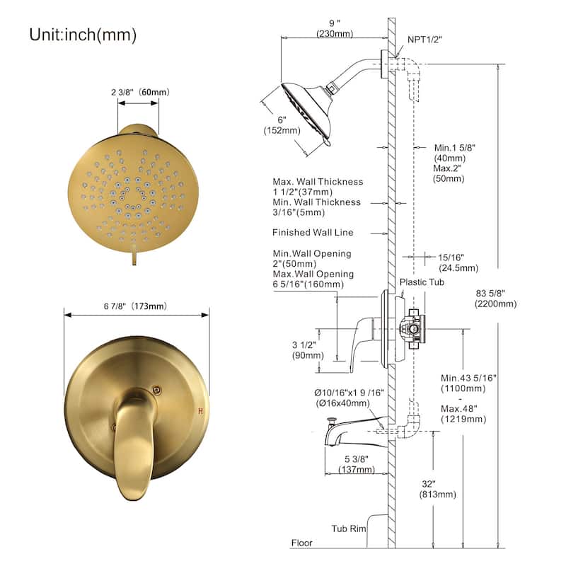 WOWOW Single Handle 5-Spray Shower Faucet with Valve
