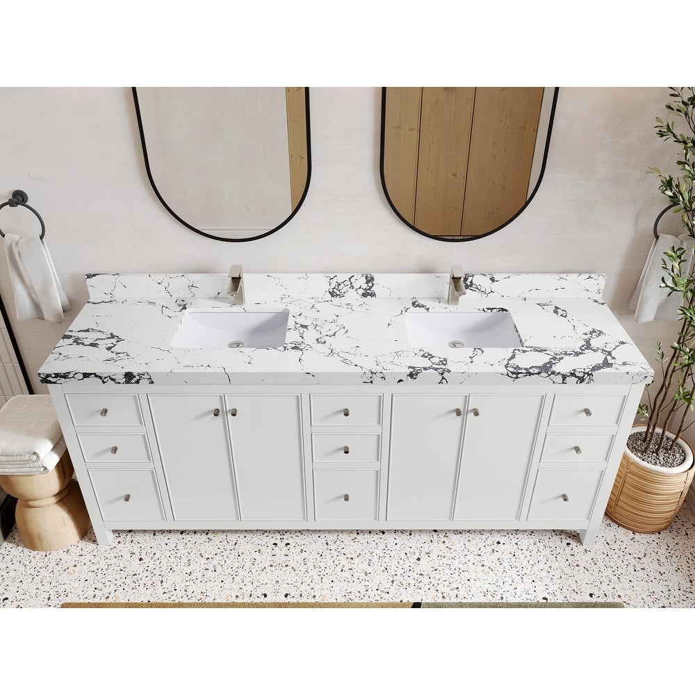 Willow Collections 84 in. W x 22 in. D Chicago Double Bowl Sink Bathroom Vanity with Countertop