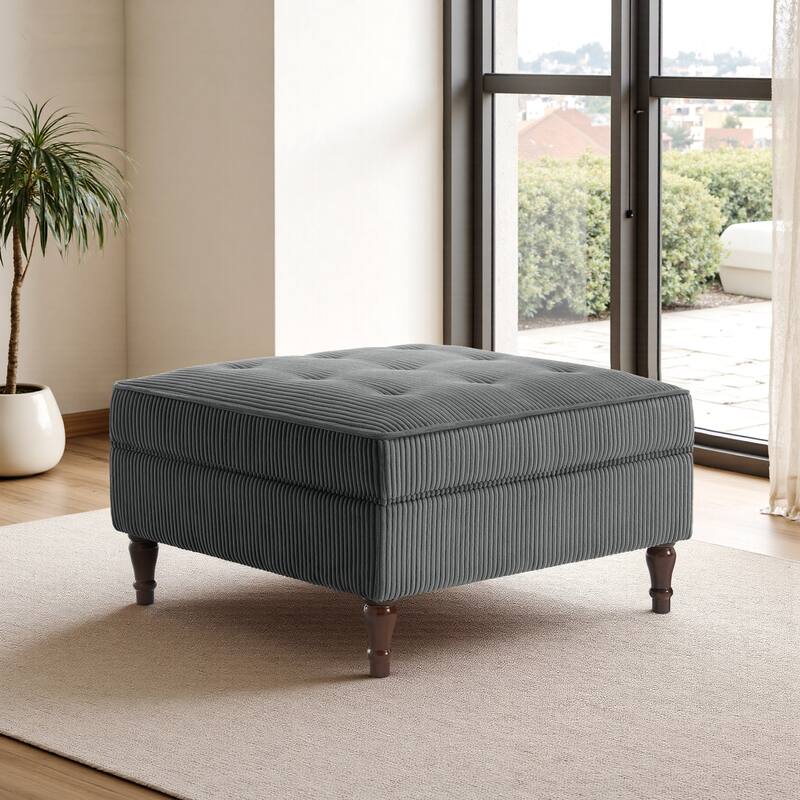 Modular Corduroy Tufted Storage Ottoman with Reversible Tabletop