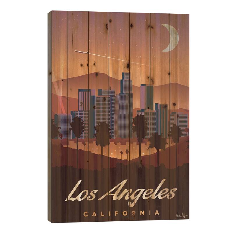 Los Angeles Print On Wood by IdeaStorm Studios - Multi-Color - 26x18x1.5