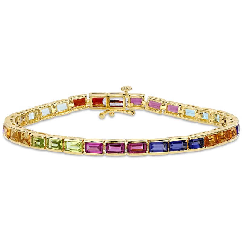 Miadora Octagon-Cut Multi-Gemstone Tennis Bracelet in Yellow Plated Sterling Silver