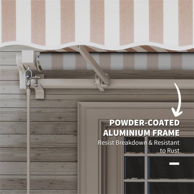 Beige White Aluminum Steel Retractable Patio Awning with Water-Resistant Fabric and Crank Handle - 141.7 x 96.5 x 59.1 in