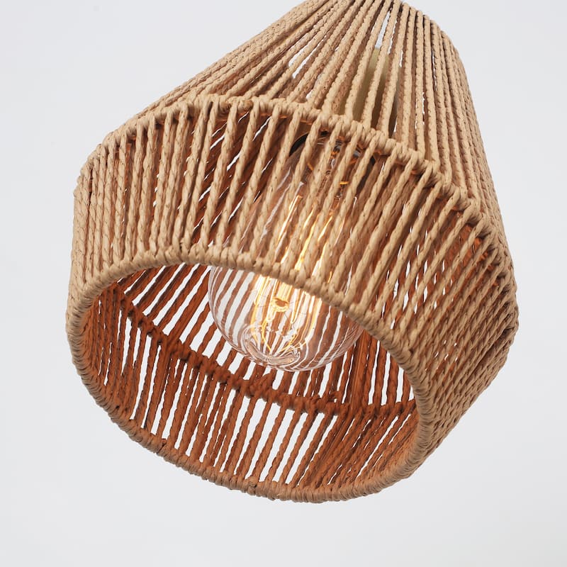 Boho Coastal 1-Light Hand-Woven Rattan Pendant Light for Kitchen Island Hallway (Set Of 2) - 7.28 in