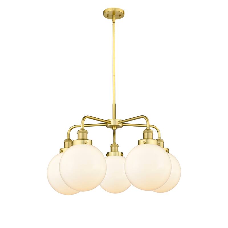 Innovations Lighting Beacon - 5 Light 26" Stem Hung Chandelier - Satin Gold/Matte White