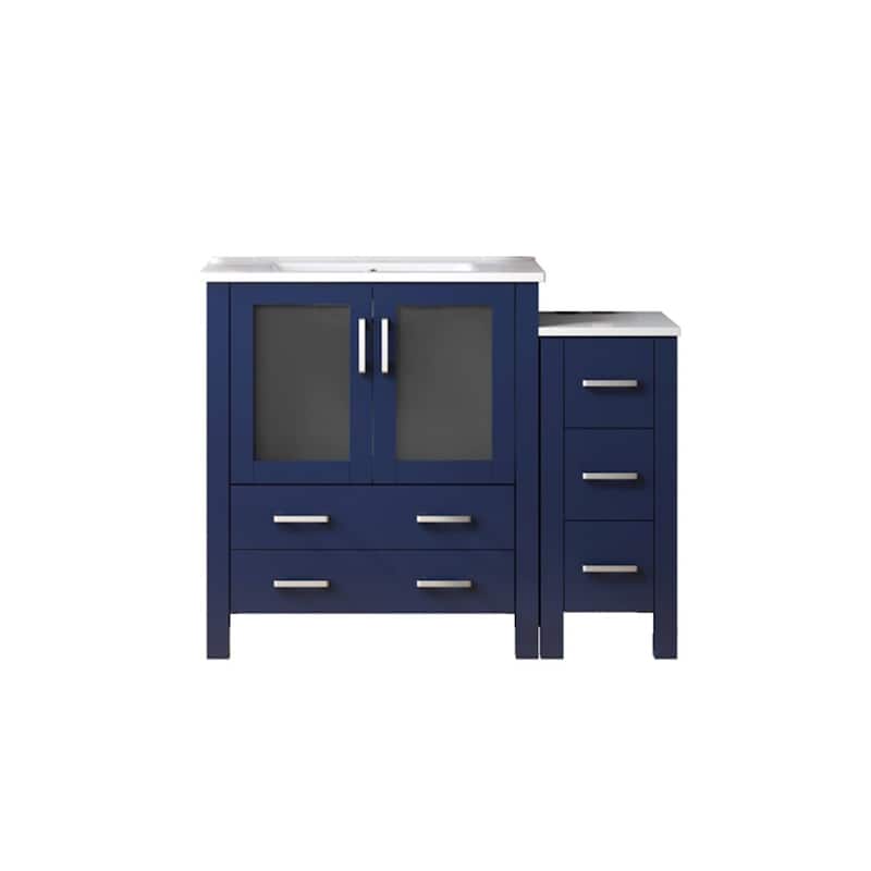 Volez Single Bath Vanity with Side Cabinet and White Ceramic Top - 48 - Navy Blue