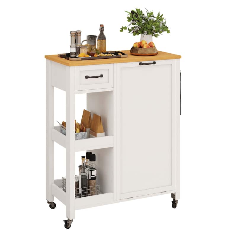 Moasis Kitchen Island Cart on Wheels with Trash Can Storage Cabinet