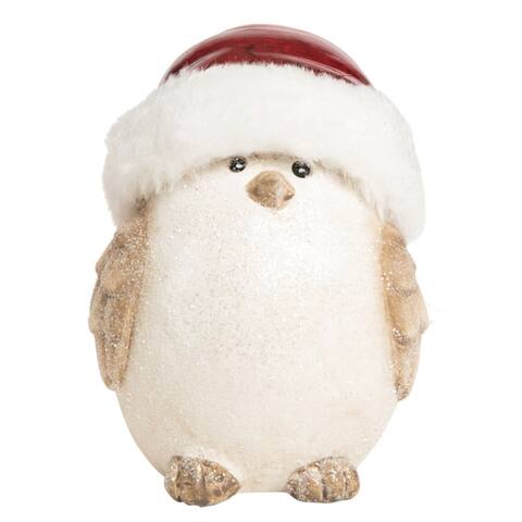 6" Brown and White Christmas Bird with Santa Hat Tabletop Decoration