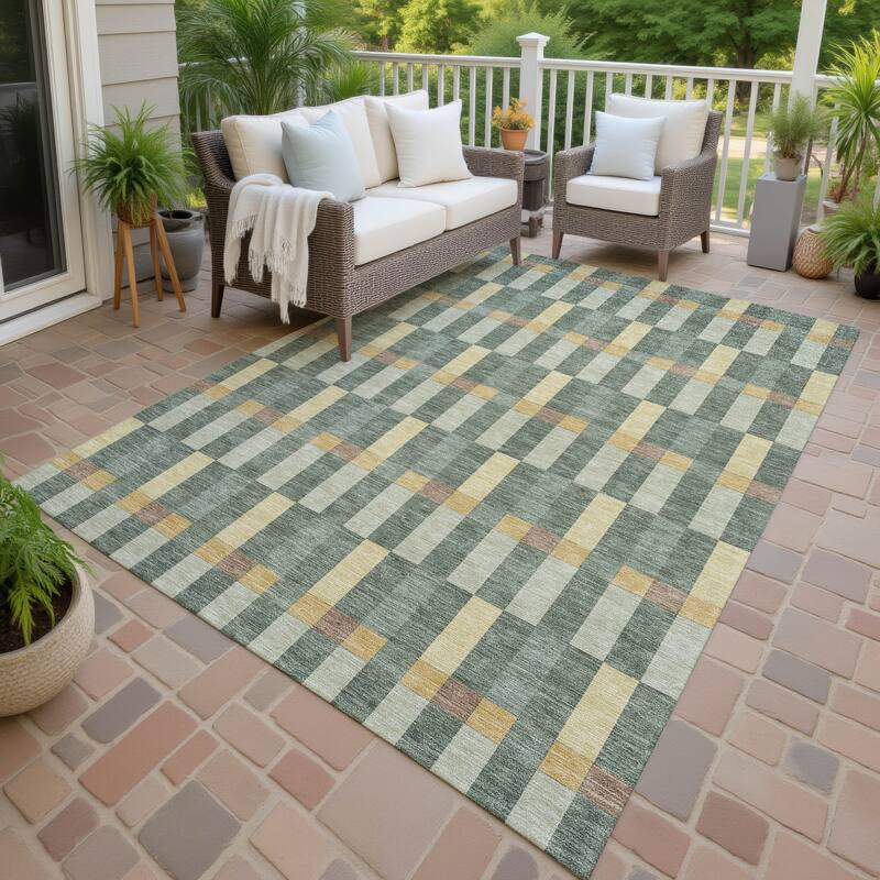 Machine Washable Indoor/ Outdoor Modern Chanute Chantille Rug - Basil - 5' x 7'6"