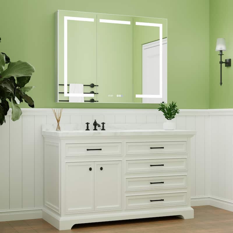 ExBrite LED Lighted Bathroom Medicine Cabinet with Mirror, Recessed or Surface