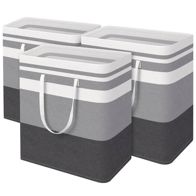 3-Pack Large Laundry Basket, Waterproof, Freestanding Laundry Hamper, Collapsible Tall Clothes Hamper with Extended Handles - Brown