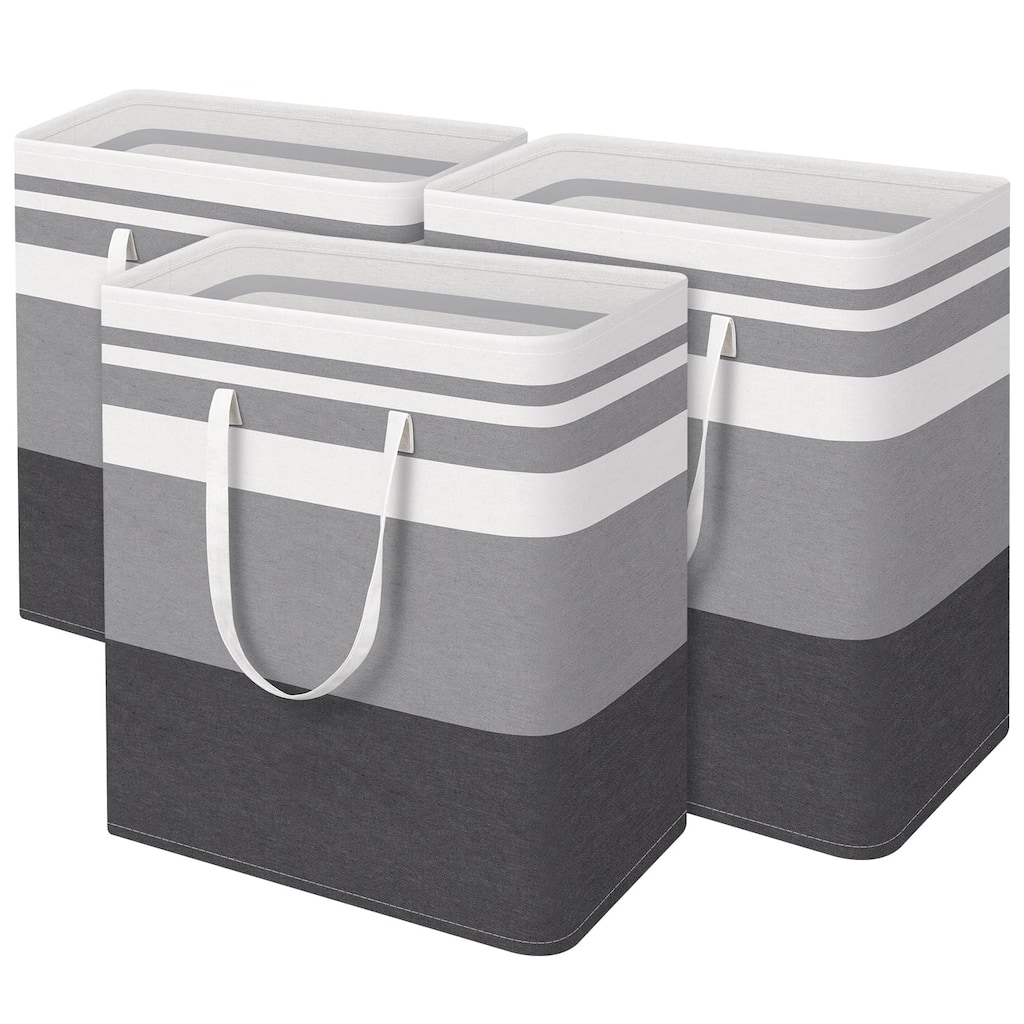 3-Pack Large Laundry Basket, Waterproof, Freestanding Laundry Hamper, Collapsible Tall Clothes Hamper with Extended Handles