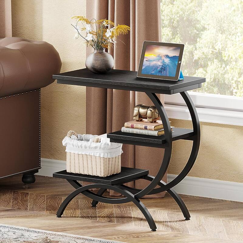 C-Shaped End Table, 3-Tier Small Side Table