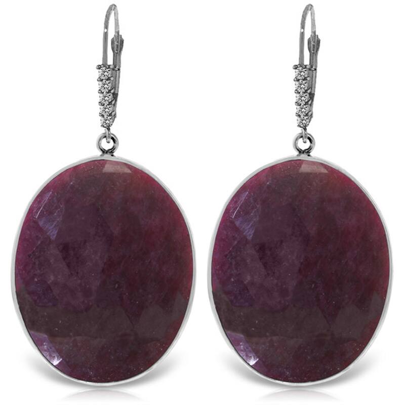 14K Solid Gold Diamonds Leverback Fine Ruby Gemstone Earrings - White